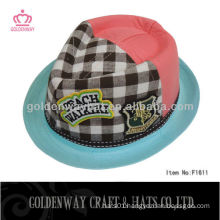 embroidery checked cotton fedora hat for kids